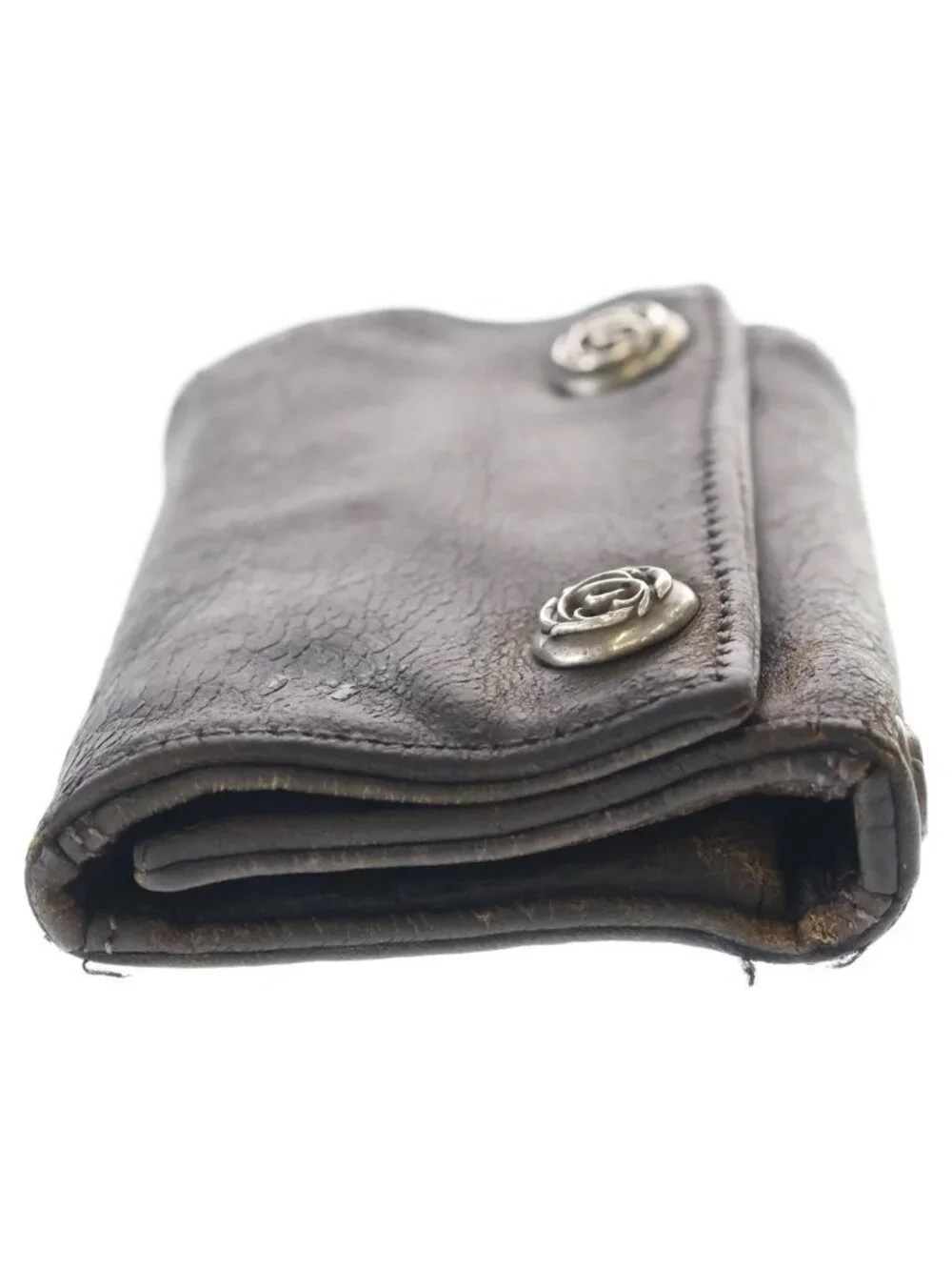 Chrome Hearts Floral Button Leather Wallet Black